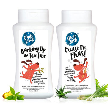 Barking Up The Tea Tree Dog Shampoo 200ml + Excuse me Fleas Dog Shampoo 200ml - Captain Zack