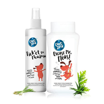 Tick’et to Fleadom Dry Shampoo-250ml + Excuse Me Fleas Dog Shampoo-200ml - Captain Zack