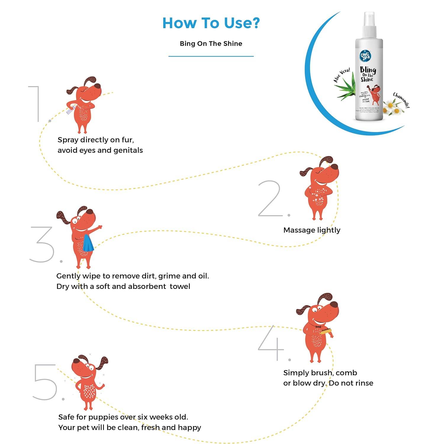 Wipe Right Anti-Bacterial Wet Wipes for Dogs & Cats, 80Wipes + Bling On The Shine Waterless Spray Dog Shampoo 250ml - Captain Zack