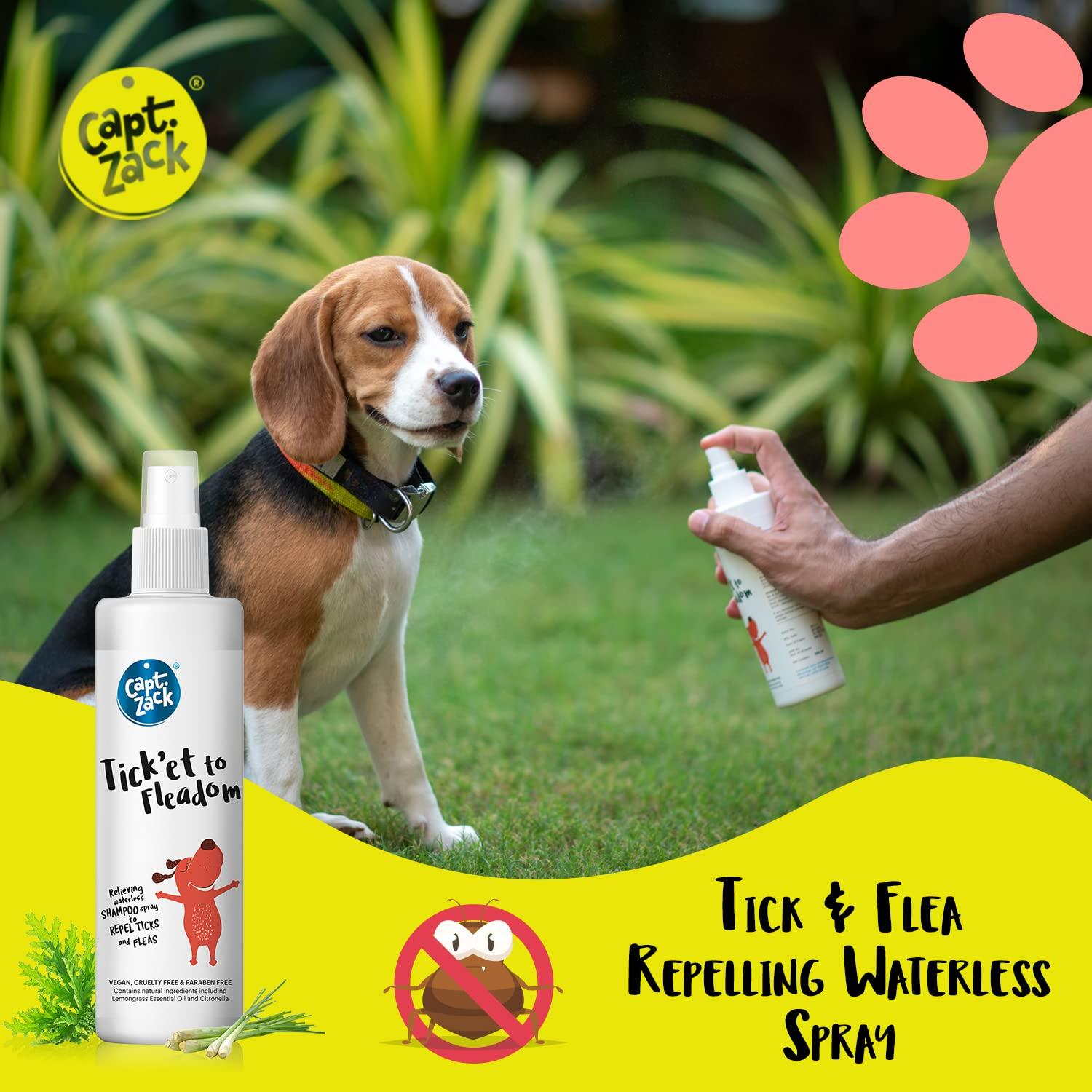 Wipe Right Anti-Bacterial Wet Wipes for Dogs & Cats, 80 Wipes + Tick’et to Fleadom Waterless Dog Shampoo 250 ml - Captain Zack