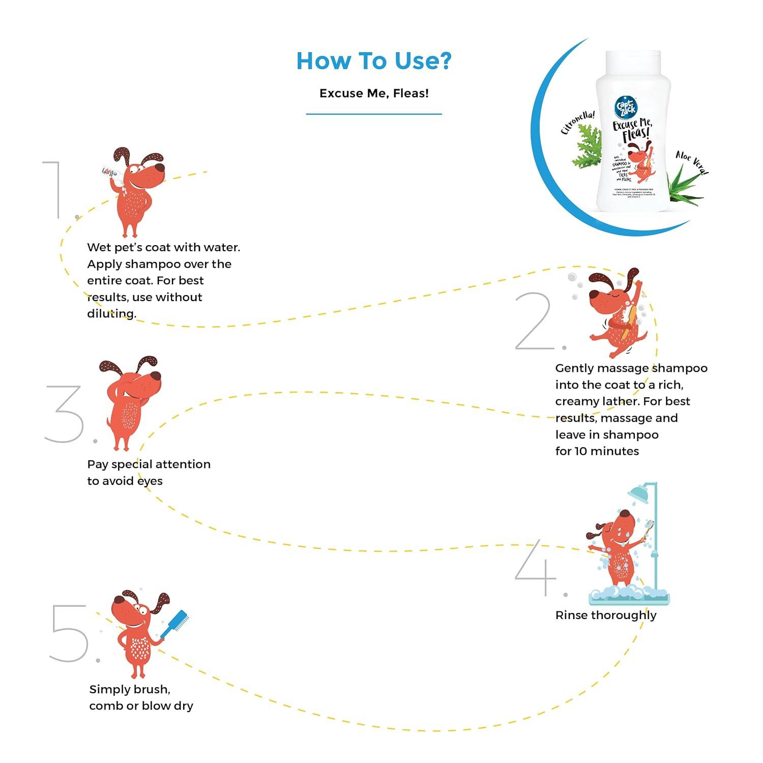 Tick’et to Fleadom Dry Shampoo-250ml + Excuse Me Fleas Dog Shampoo-200ml - Captain Zack