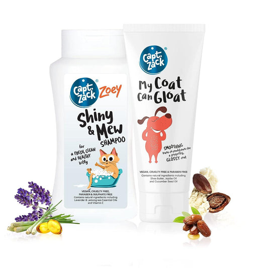 Zoey Shiny & Mew Cat Shampoo, 200ml + My Coat Can Gloat Leave-in Conditioner, 100gm - Captain Zack