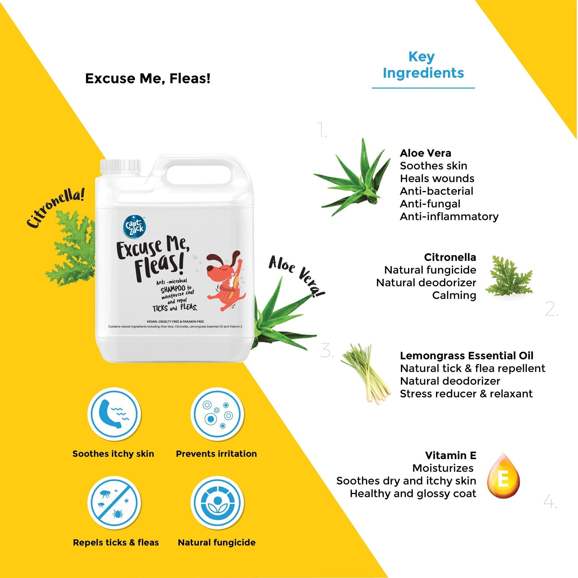 Excuse Me, Fleas! Shampoo To Repel Ticks & Fleas| Dog Tick Repellent - Captain Zack