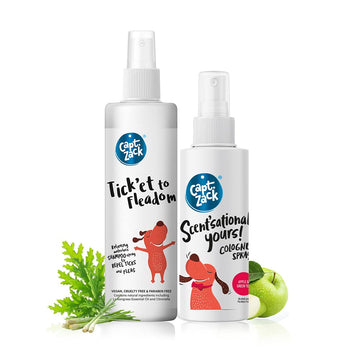 Tick'et to Fleadom Dry Shampoo 250 ml + Scent’sationally Yours Apple and Green Tea Cologne 100 ml for Dogs & Cats