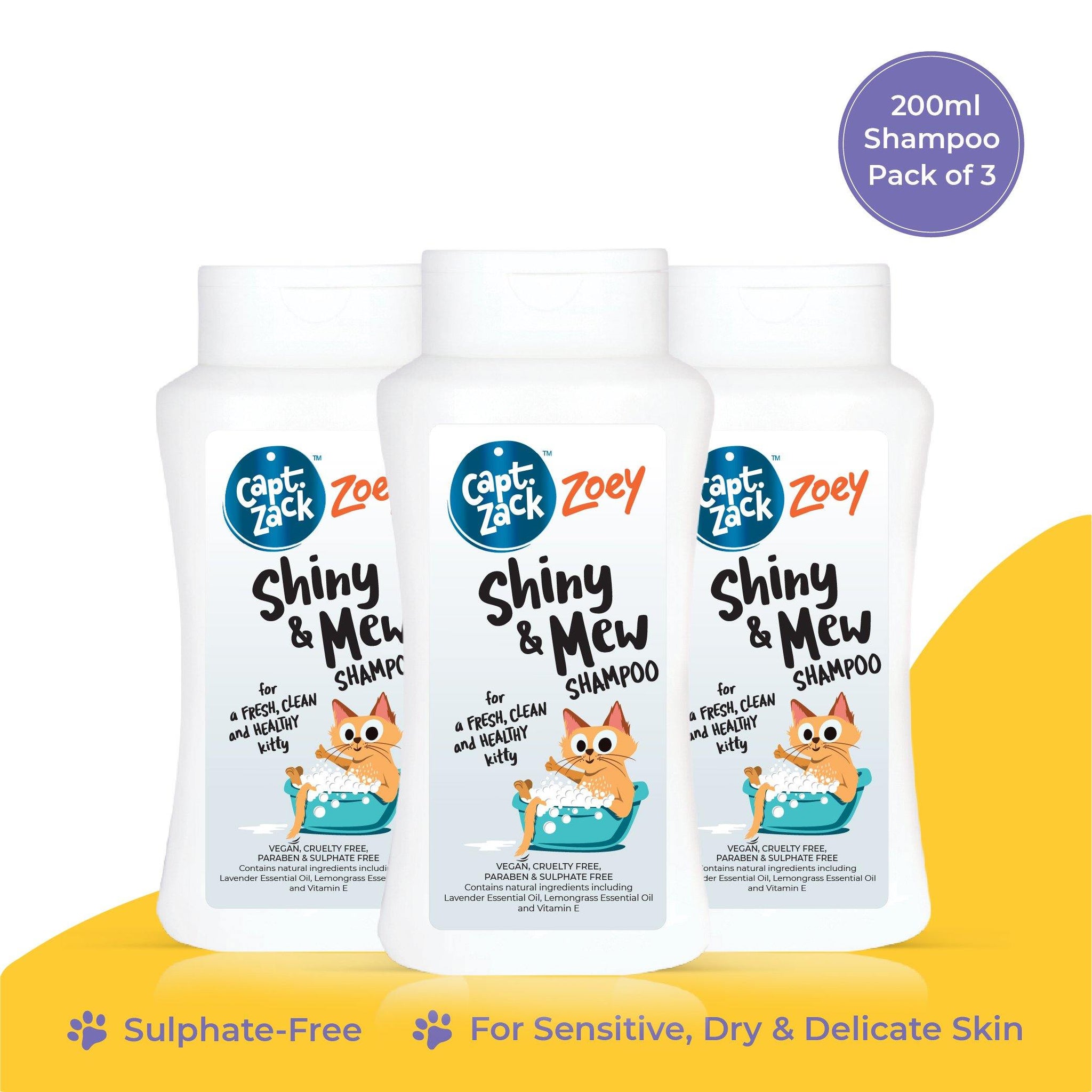Zoey Shiny & Mew Shampoo 200ml Pawesome Care Pack of 3 - Captain Zack