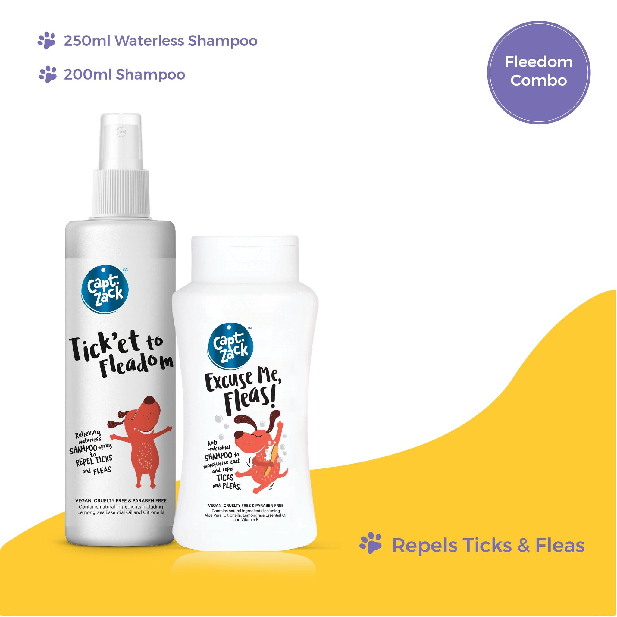 Excuse Me Fleas! Shampoo 200ml + Tick’et to Fleadom Waterless Shampoo 250ml