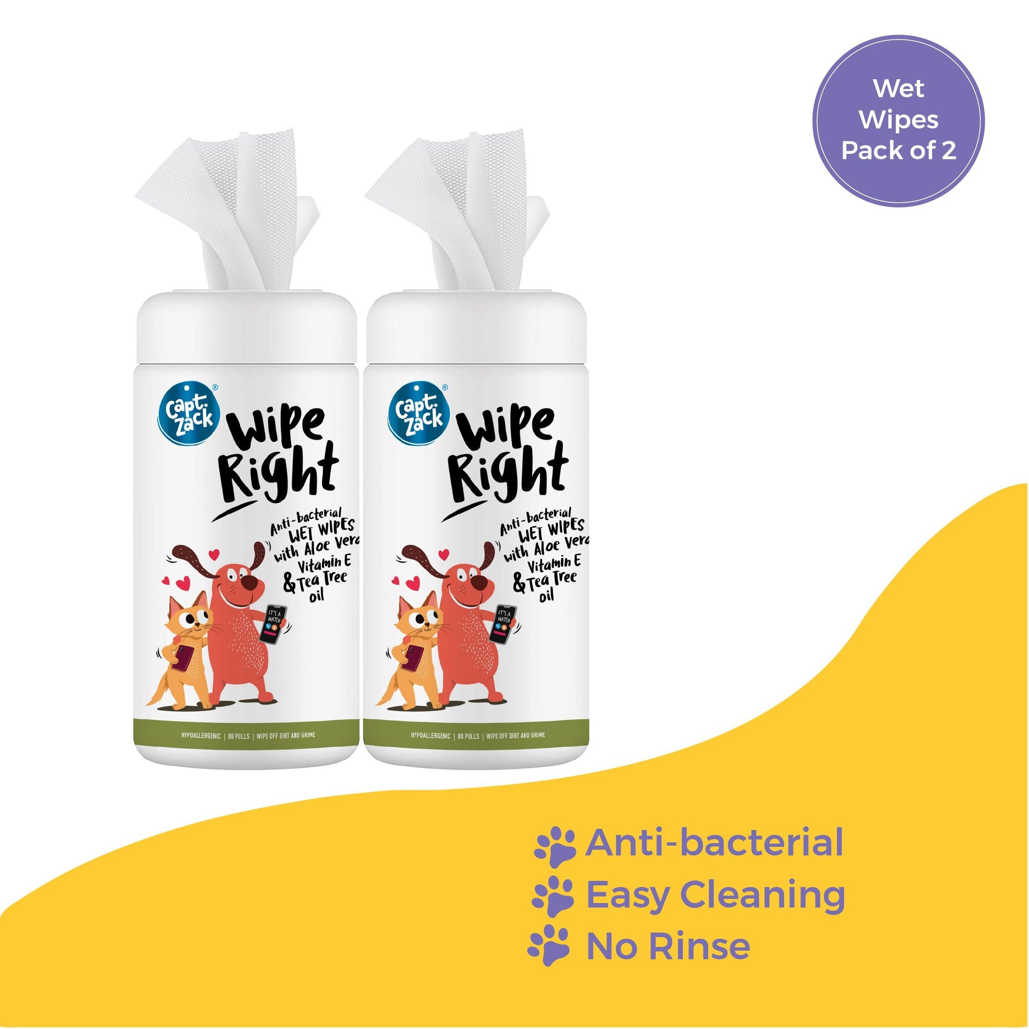 Wipe Right Anti-Bacterial Wet Wipes Pack of 2 - Captain Zack