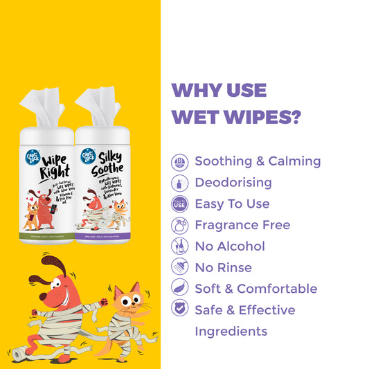 Wipe Right Anti Bacterial + Silky Soothe Hypoallergenic Pet Wipes for Dogs Cats, 80 Wipes Pack of 2