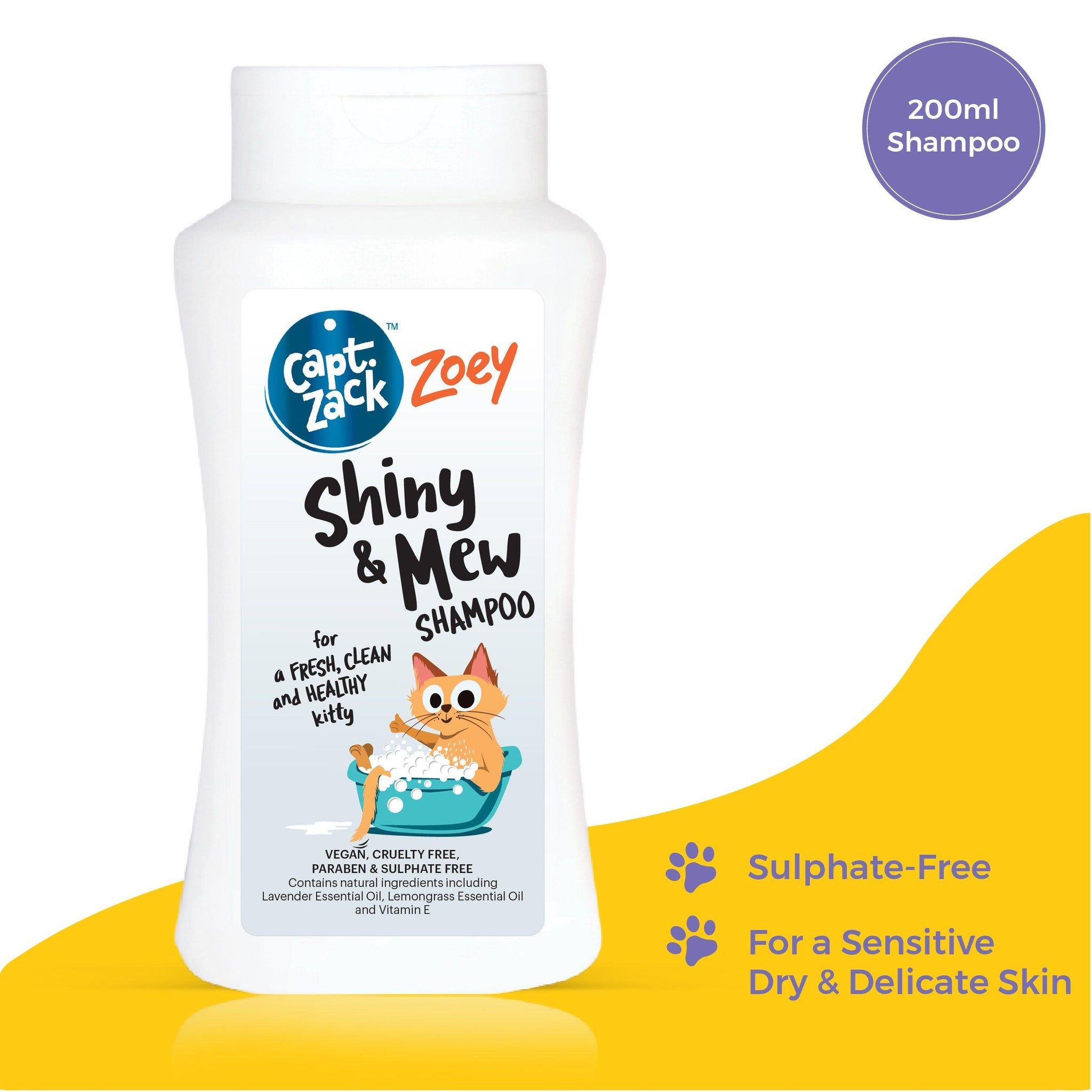 Zoey Shiny & Mew Sulphate Free Kitten Shampoo, 200ml - Captain Zack